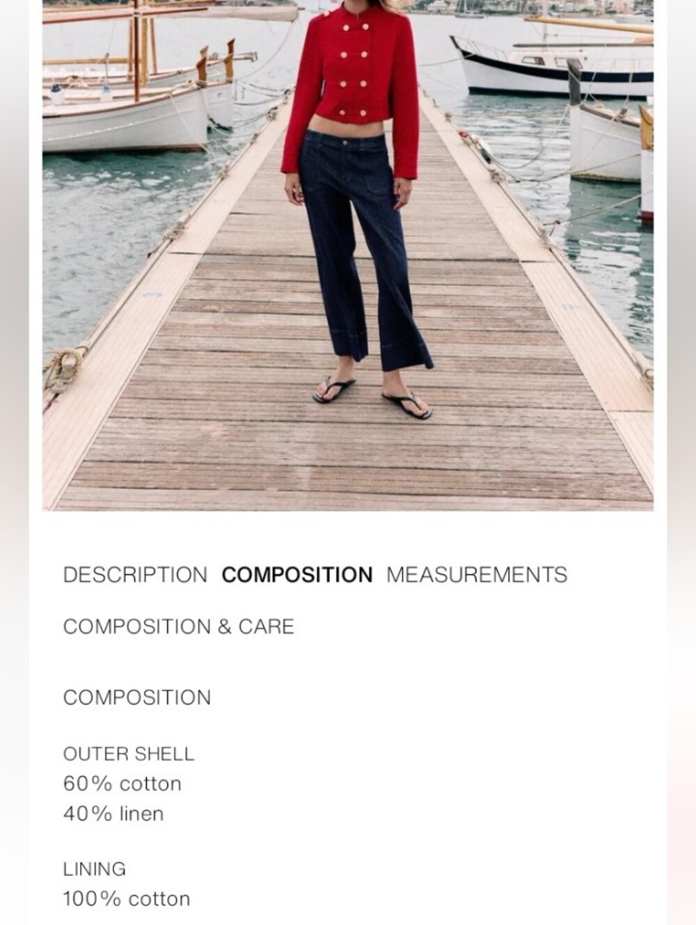 Zara Red Linen Blend Double-Breasted Fitted Cropped Jacket with Gold Buttons M - Picture 11 of 12